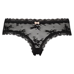 Floral Mesh V-shaped Brazilian Knickers - Black, Noir, coloris
