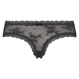 Floral Mesh V-shaped Brazilian Knickers - Gray, Gris, coloris