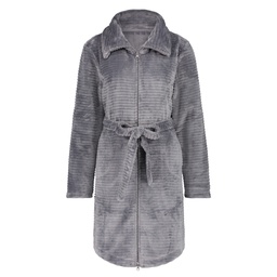 Fleece Zip Bathrobe - Gray, Gris, coloris
