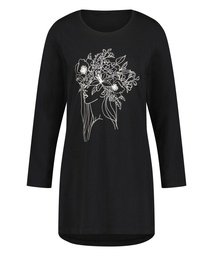 Round Neck Nightshirt - Black, Noir, coloris