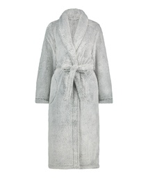 Long Fleece Bathrobe - Gray, Gris, coloris