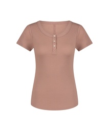 Henley Pyjama Top - Brown, Marron, coloris