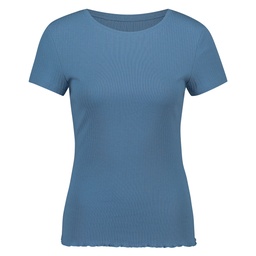 Ribbed Crew Neck Short-Sleeved Pyjama Top - Blue, Bleu, coloris
