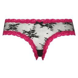 Floral Mesh V-shaped Brazilian Knickers - Black, Noir, coloris