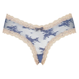 Floral Mesh V-shaped Brazilian Knickers - Gray, Gris, coloris