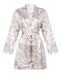 Kimono Satiné à Imprimé Floral - Blanc