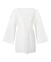 Caftan de plage en crochet - Blanc, Blanc, coloris