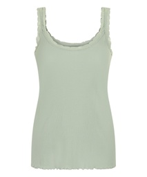 Débardeur en Jersey Côtelé avec Dentelle - Vert, Vert, coloris
