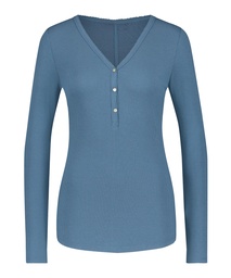 Ribbed Pyjama Top - Blue, Bleu, coloris