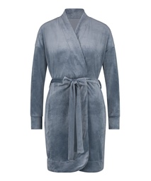 Velours short bathrobe - Gray, Gris, coloris