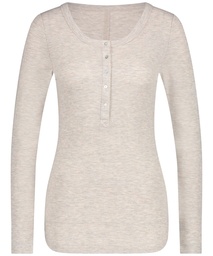 Long-Sleeved Pyjama Top - Beige, Beige, coloris