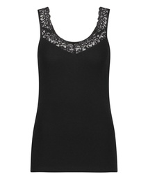 Ribbed Lace Singlet - Black, Noir, coloris
