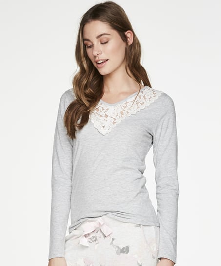 Lace V-Neck Top - Gray