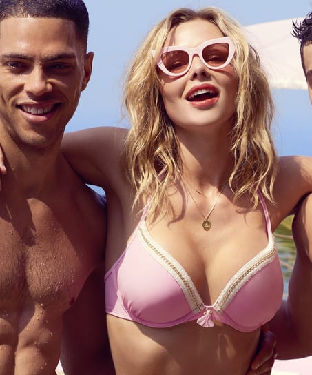 Glamour Chain Padded Underwired Push-Up Bikini Top - Pink