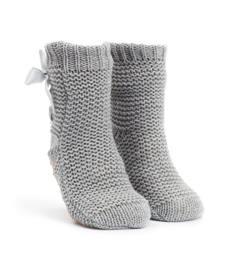 Lace-Up Slipper Socks - Gray