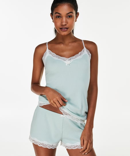 Short Ribbed Pyjama Set - Blue