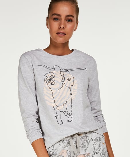 Jersey Long-Sleeved Pyjama Top - Gray