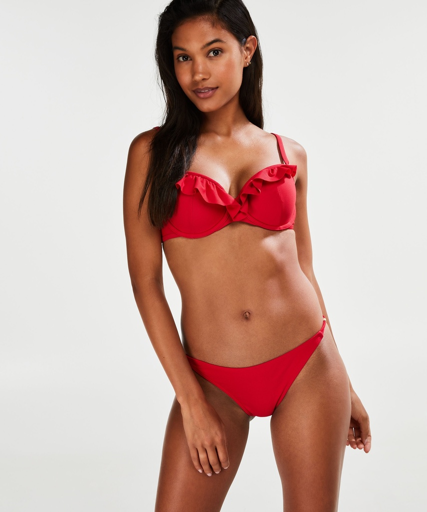 Brazilian Tanga Bikini Bottoms Scarlet Ruffle - Red