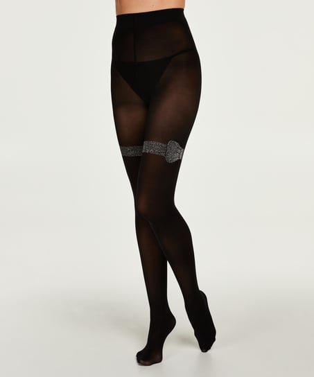 Lurex Bow Overknee 50 Denier Tights - Black