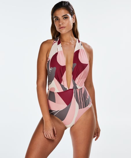 Print Game high leg swimsuit - Pink