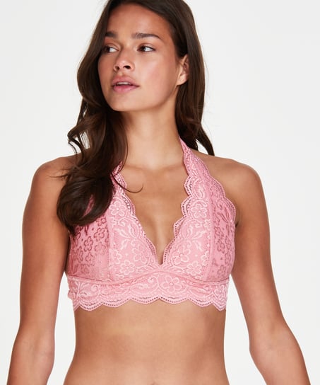Halter Lace Bralette - Pink