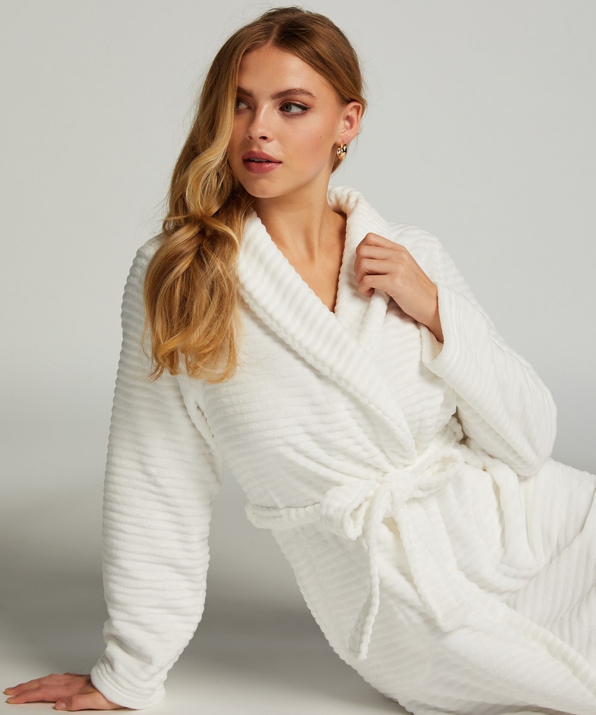 Long peignoir en molleton avec fermeture à glissière - Blanc