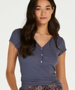 Short sleeve rib placket pyjama top. - Gray