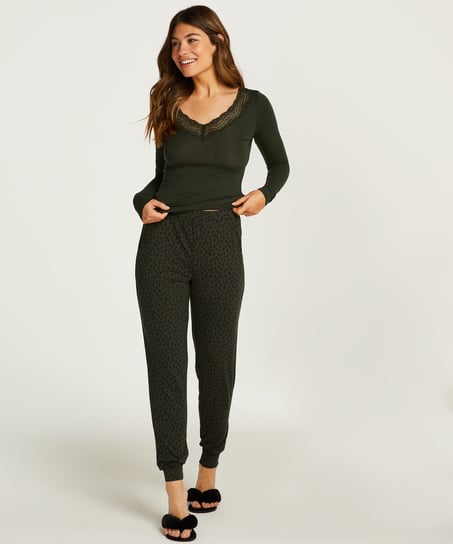 Dot Leopard Lace Pyjama Set - Green