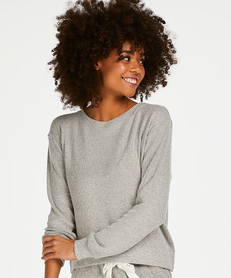 Brushed Rib Long-Sleeved Pyjama Top - Gray