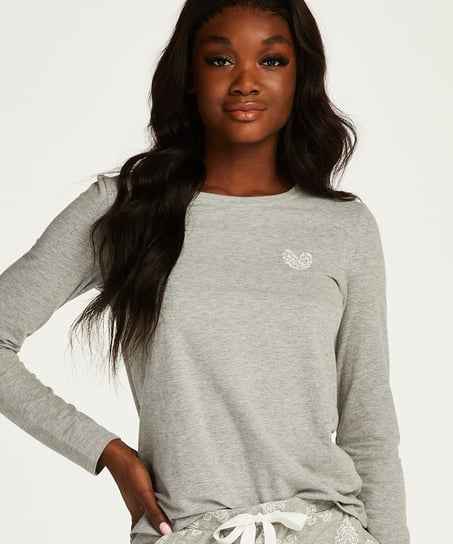 Jersey Hearts Long-Sleeve Pyjama Top. - Gray