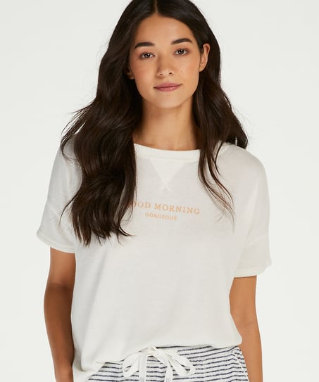 Short sleeve pyjama top in brushed jersey - White