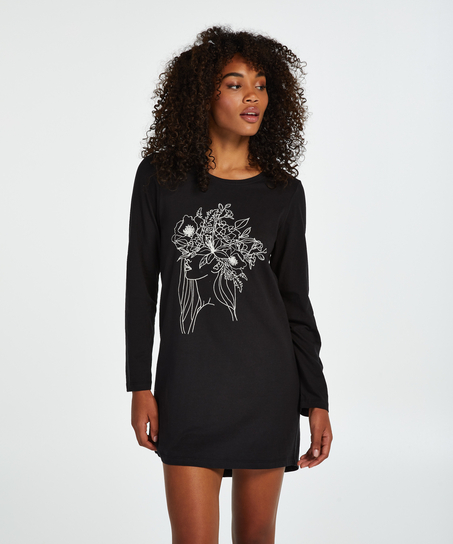 Round Neck Nightshirt - Black
