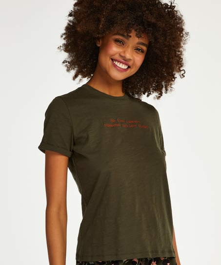 Short-sleeved, Round Neck Pyjama Top - Green