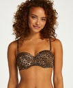 Leopard Padded Strapless Push-Up Bikini Top - Brown