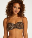 Leopard Padded Strapless Push-Up Bikini Top - Brown