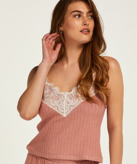 Brushed Rib Lace cami top - Pink