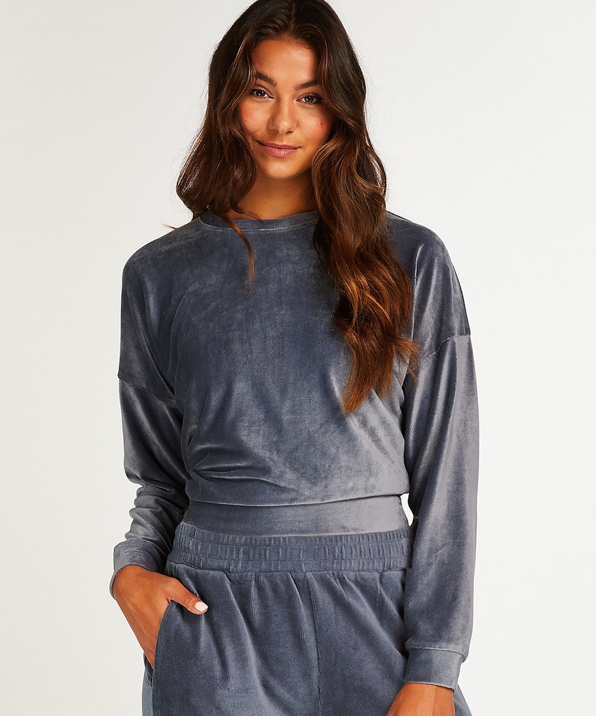 Velour rib top with long sleeves - Blue