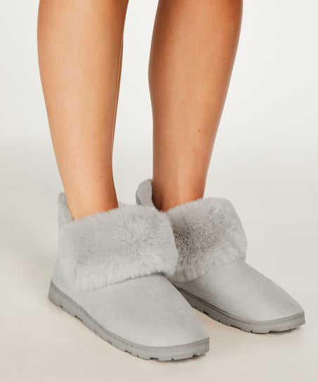 Faux Suede Slippers - Gray