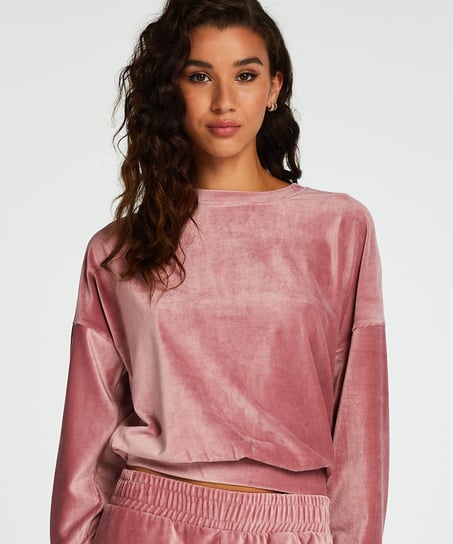 Velour rib top with long sleeves - Pink
