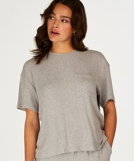Rib Short Sleeve Top - Gray