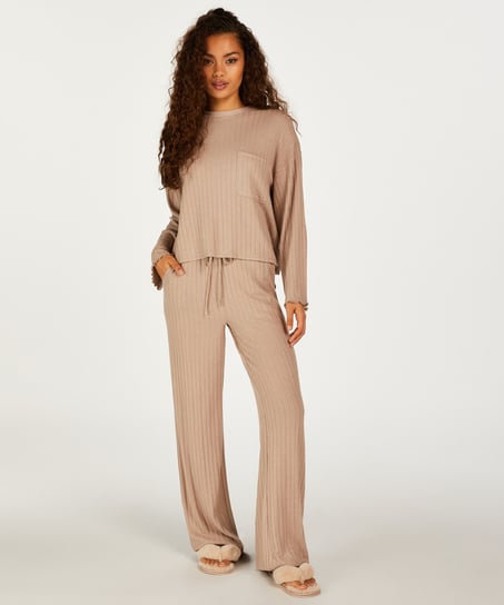 Brushed Rib Pyjama Pants - Gray