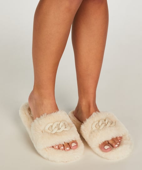 Fake fur sliders - Beige