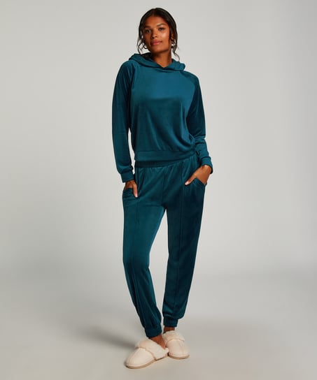 Velour Jogging Pants Pin-tucked - Blue