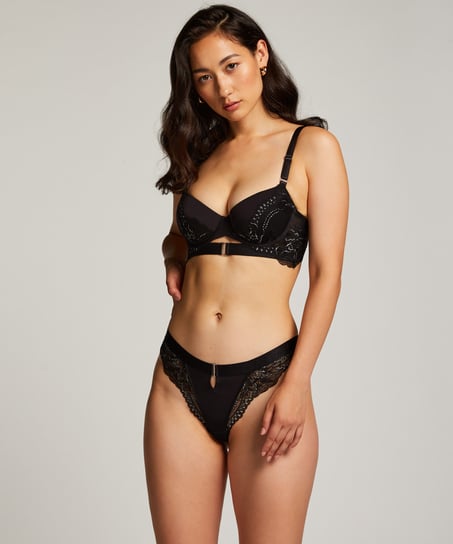 Donna Sparkle Padded Underwired Longline Bra - Black