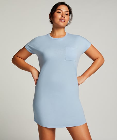 Chemise de nuit à col rond - Bleu