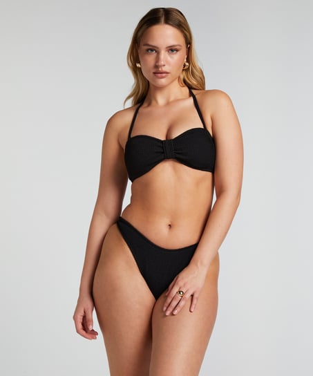 Slip de Bikini Échancrés Crinkle - Noir