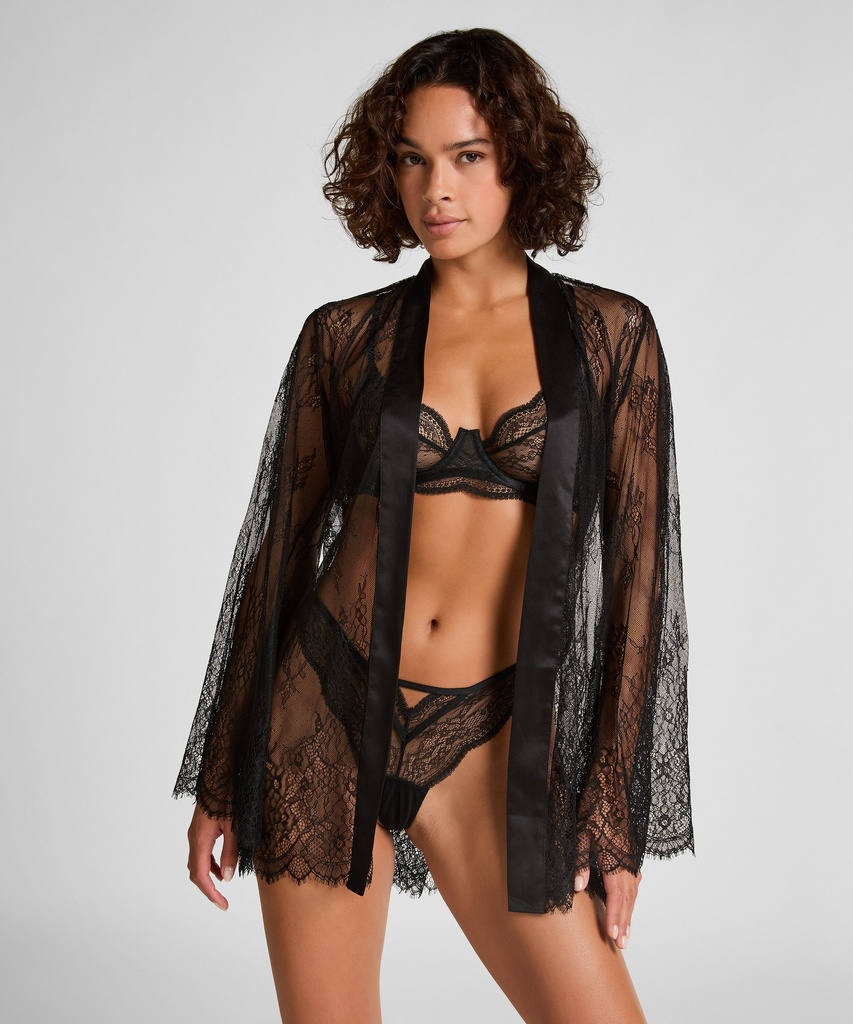 Kimono tout en dentelle - Noir