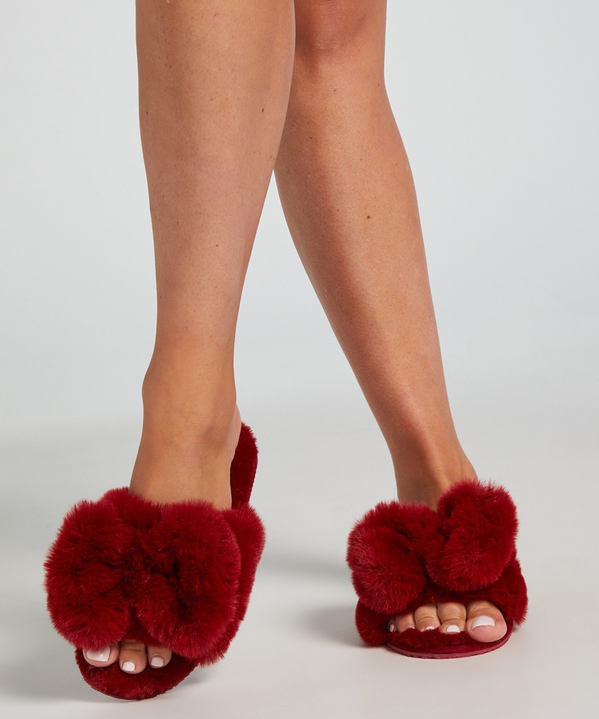 Chaussons Bow Fake Fur - Rouge