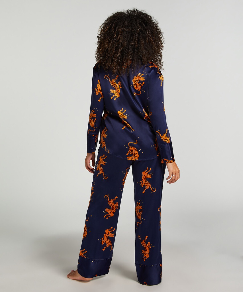 Satin print long sleeve pyjamas - Blue