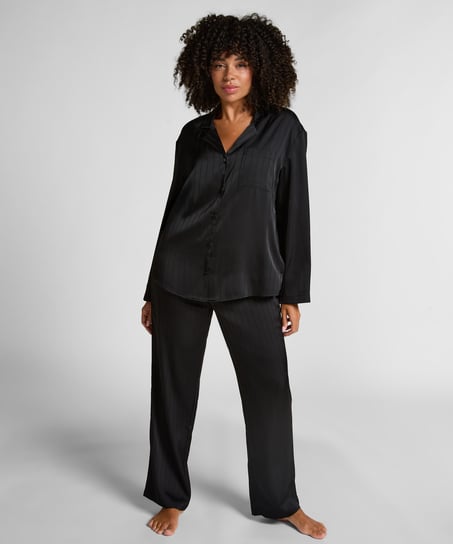 Pantalon à rayures en satin - Noir